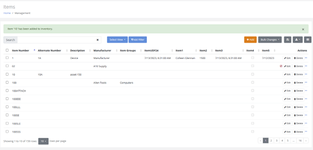 Items page with the message that the item has been added to inventory