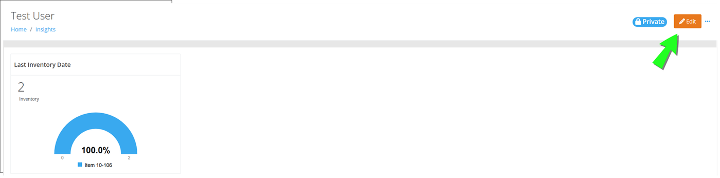 Dashboard page with the Last Inventory Date widget and an arrow pointing to the Edit button in the upper right