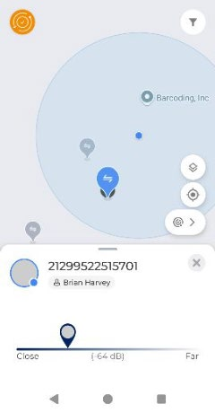 RADAR screen with a Close to Far proximity scale for the selected device