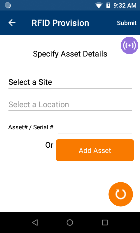 Tag Provisioning screen
