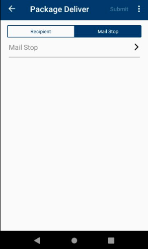 Package Deliver screen with Mail Stop tab