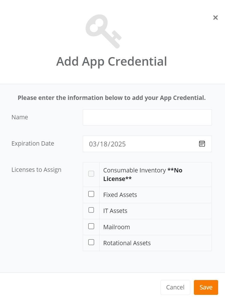 Add App Credential dialog