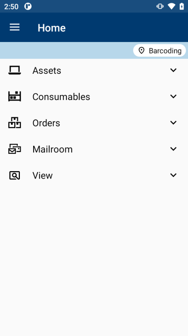 Home screen menu