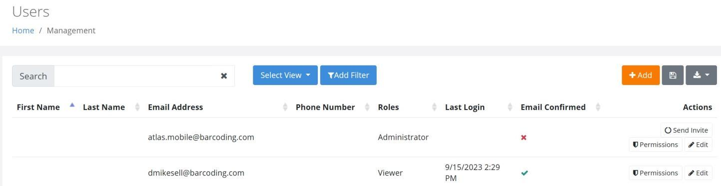Users page with the Roles column