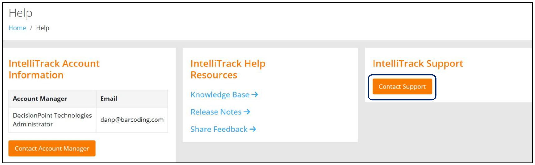 Help page with Account Information, Help Resources, and Support sections